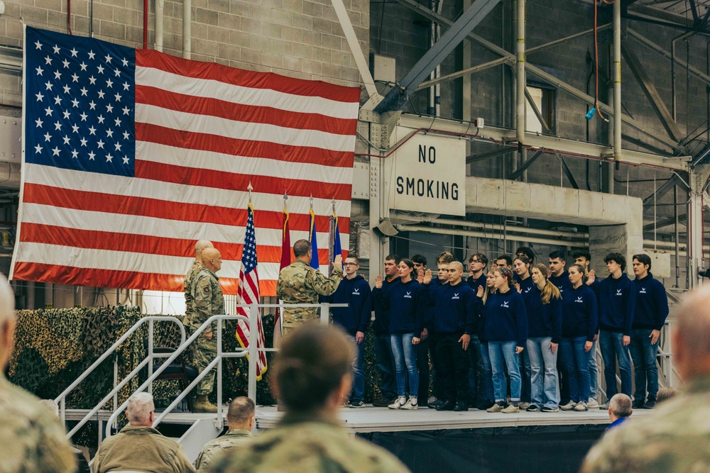 Airmen gather for an award ceremony at the 139th Airlift Wing