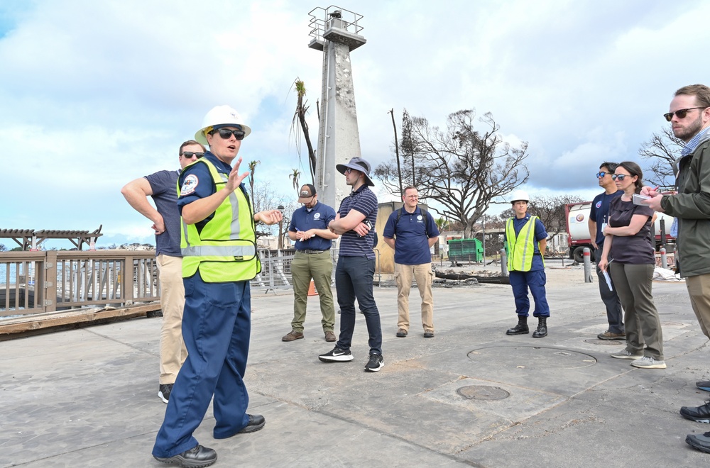 Coast Guard provides harbor updates to US Fire Administration, FEMA and DHS representatives on Western Maui Wildfires Emergency Support Function #10 operations in Lahaina, Hawaii