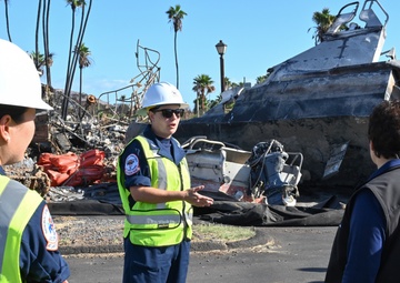 Coast Guard provides harbor updates to US Fire Administration, FEMA and DHS representatives on Western Maui Wildfires Emergency Support Function #10 operations in Lahaina, Hawaii