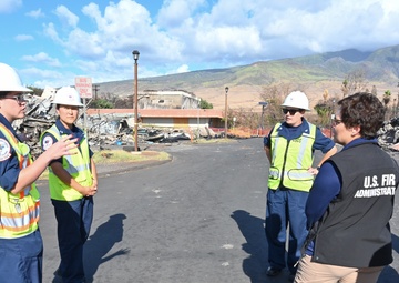 Coast Guard provides harbor updates to US Fire Administration, FEMA and DHS representatives on Western Maui Wildfires Emergency Support Function #10 operations in Lahaina, Hawaii