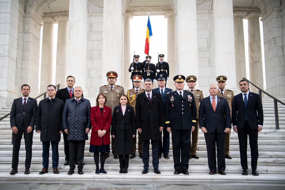 Prime Minister of Romania Marcel Ciolacu Visits Arlington National Cemetery