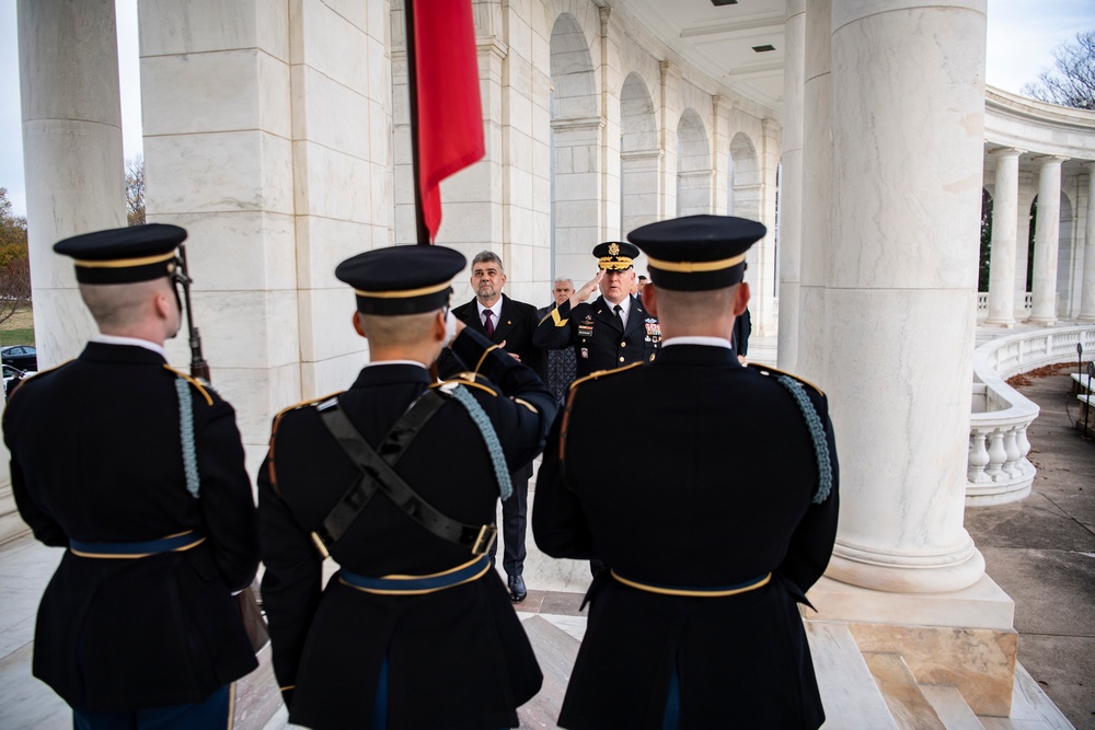 Prime Minister of Romania Marcel Ciolacu Visits Arlington National Cemetery