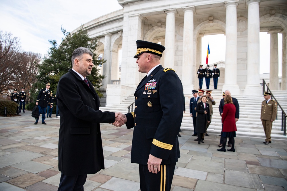 Prime Minister of Romania Marcel Ciolacu Visits Arlington National Cemetery