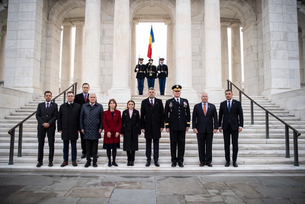 Prime Minister of Romania Marcel Ciolacu Visits Arlington National Cemetery