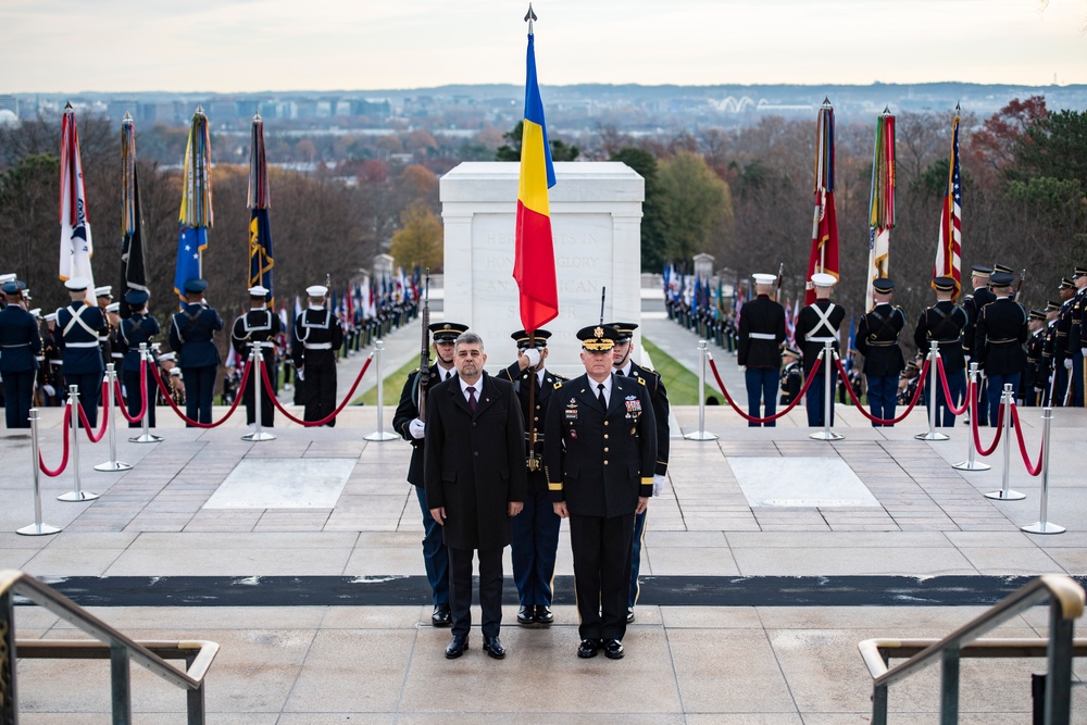 Prime Minister of Romania Marcel Ciolacu Visits Arlington National Cemetery