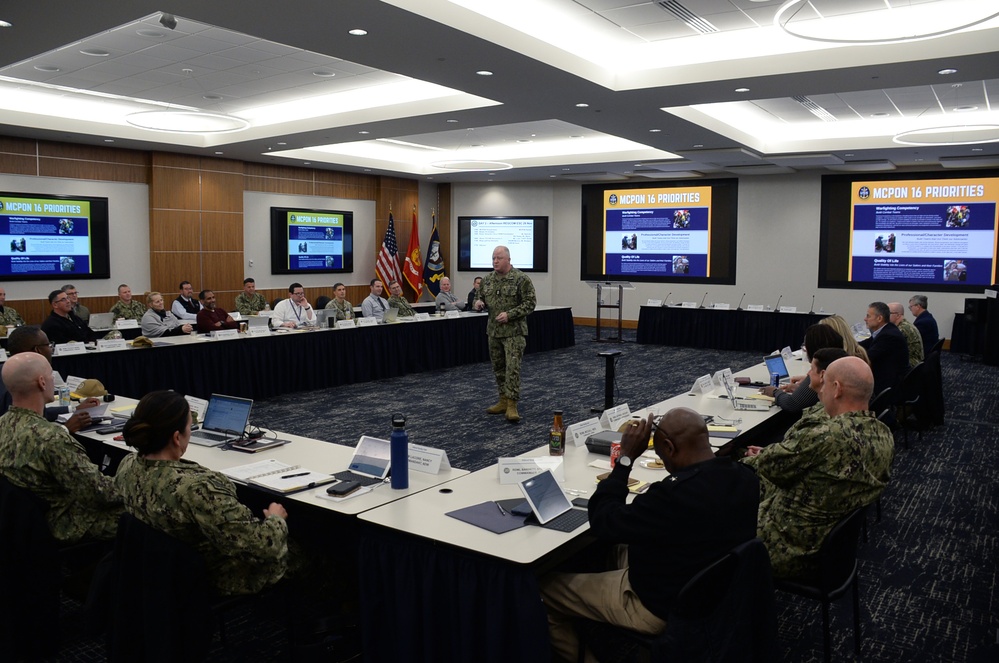 Master Chief Petty Officer of the Navy James Honea speaks to region commanders and leadership during the annual CNIC Executive Steering Committee