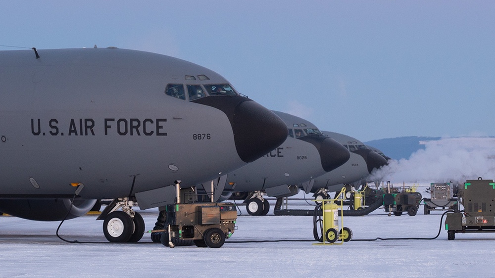 168th Refueling Wing performs Polar Bear Charge on Eielson Air Force Base