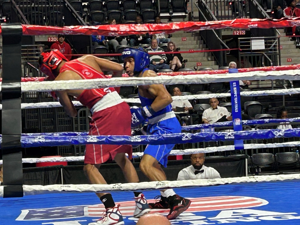 Spc. Eli Lankford wins his opening bout in the 2024 U.S. Olympic Team Trials for Boxing