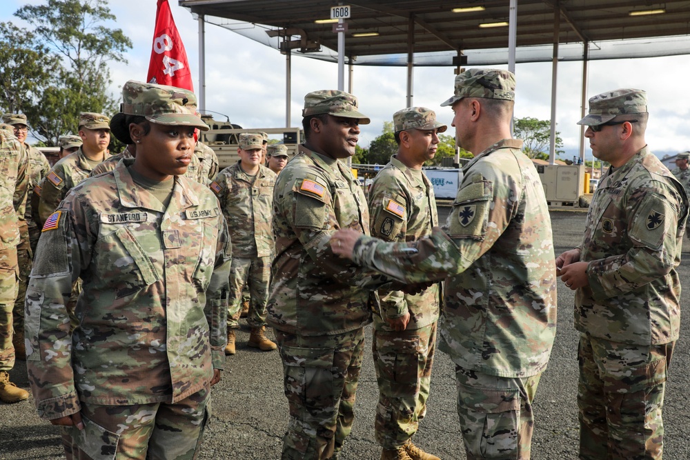 84th Engineer Battalion, 130th Engineer Brigade is awarded with a Chief of Staff Army Award for Maintenance Excellence placard.