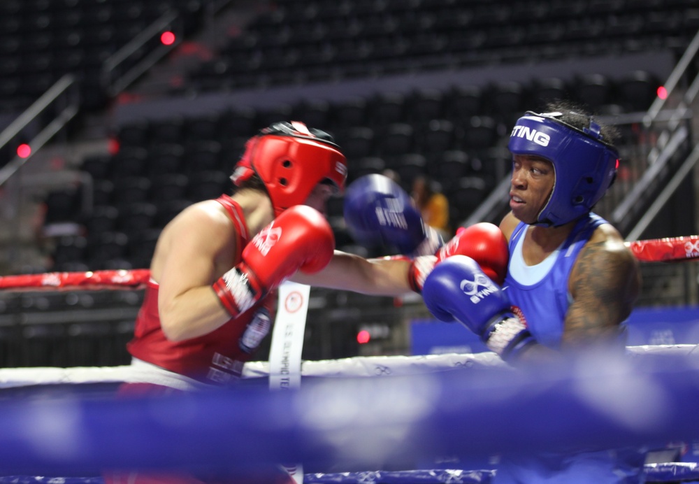 Sgt. Lisa Greer of the U.S. Army World Class Athlete Program competes in the 2024 U.S. Olympic Trials for Boxing