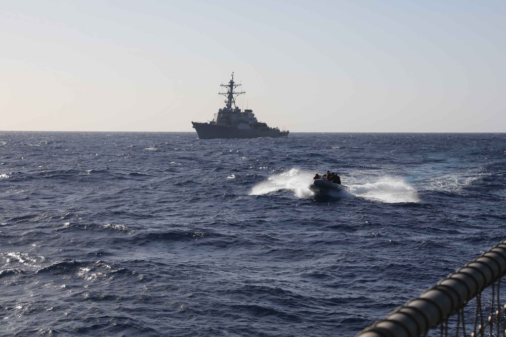 USS Thomas Hudner Conducts Small Boat Operations with USS Carney