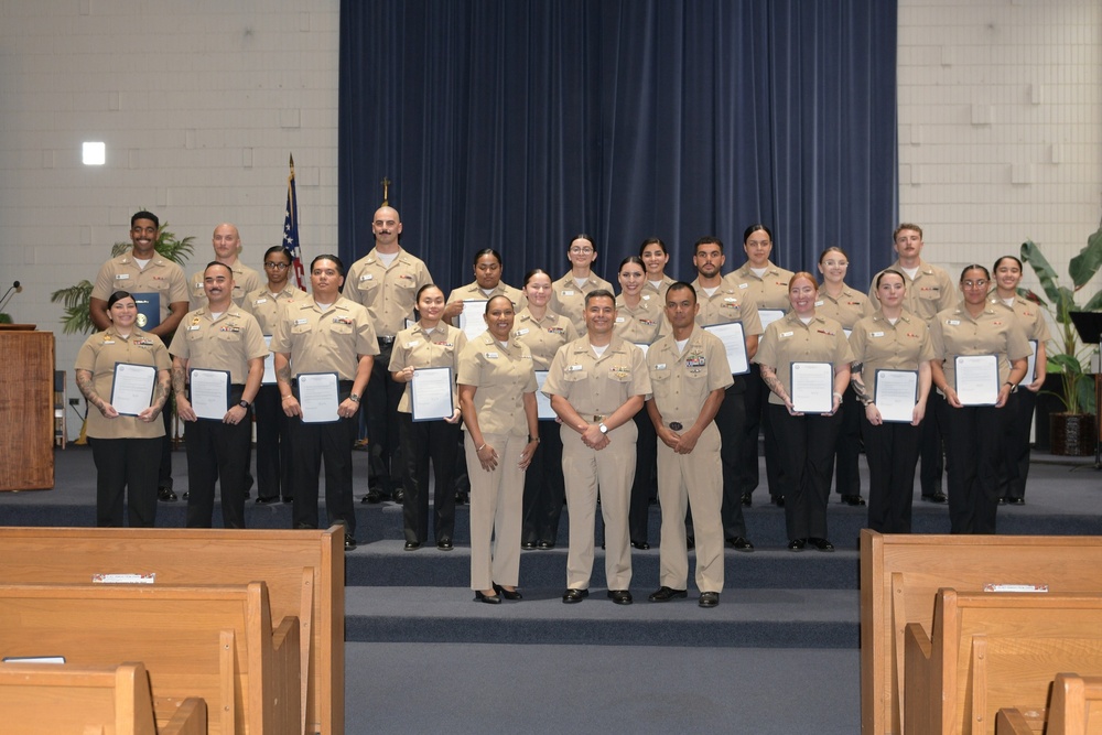 31 Sailors recently selected for advancement and promoted to the next rank.