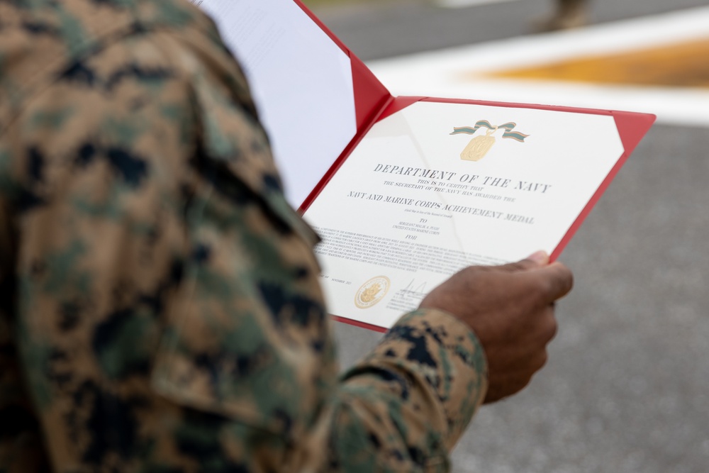 Sgt. Malik Pugh Navy and Marine Corps Achievement Medal Ceremony