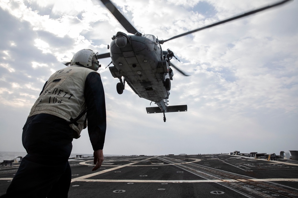 Sterett Sailors Conduct Flight Operations with HSC 4