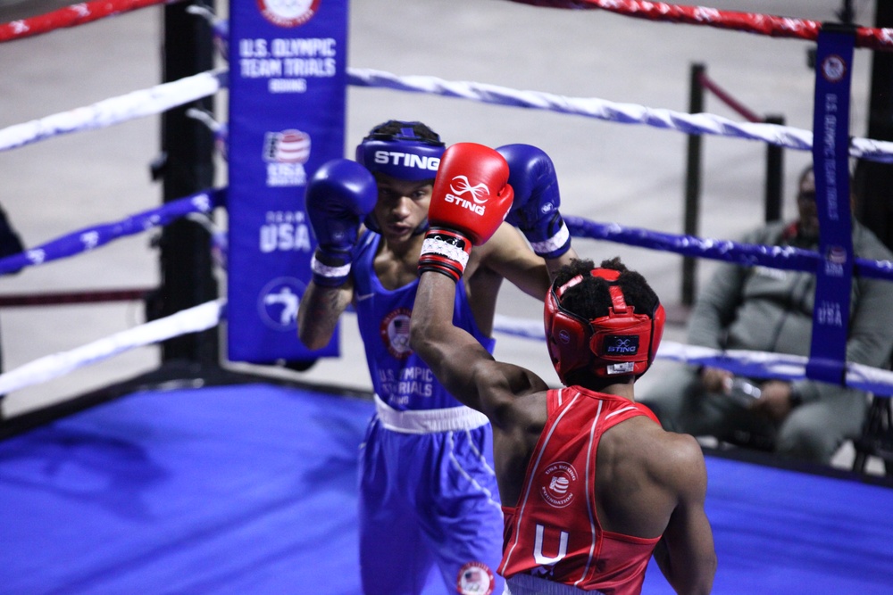 Spc. Eli Lankford of the U.S. Army World Class Athlete Program competes in the U.S. Olympic Trials for Boxing