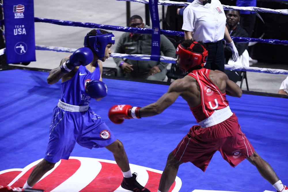 Spc. Eli Lankford of the U.S. Army World Class Athlete Program competes in the U.S. Olympic Trials for Boxing