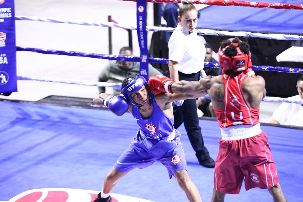 Spc. Eli Lankford of the U.S. Army World Class Athlete Program competes in the U.S. Olympic Trials for Boxing