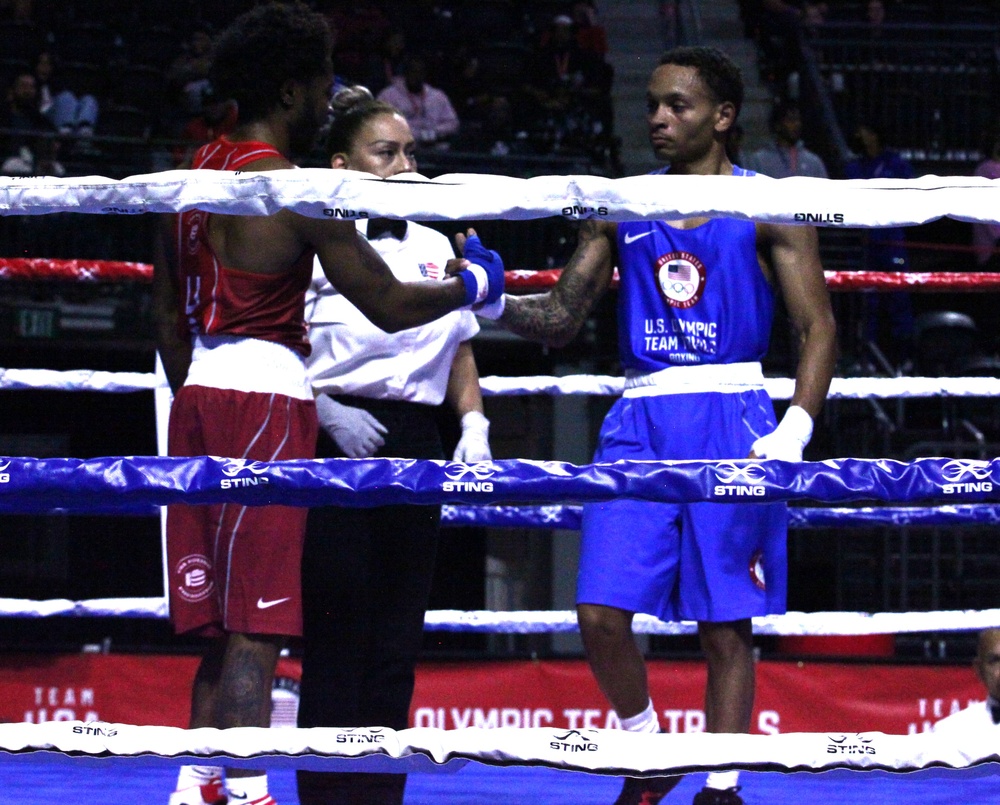 Spc. Eli Lankford of the U.S. Army World Class Athlete Program competes in the U.S. Olympic Trials for Boxing