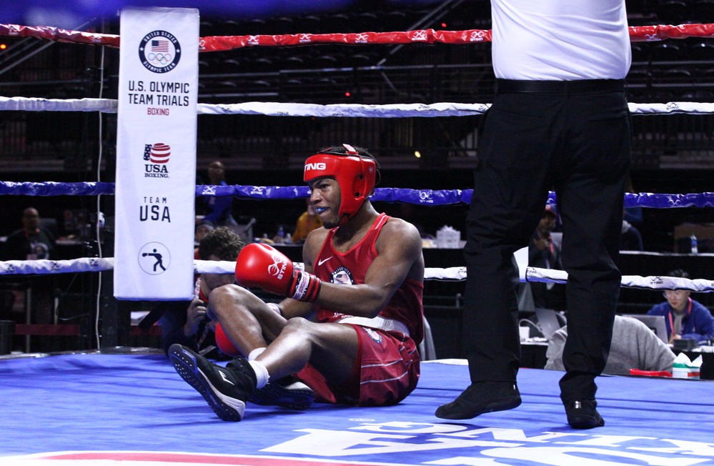 Pfc. Obed Bartee-El of the U.S. Army World Class Athlete Program competes in the U.S. Olympic Trials for Boxing