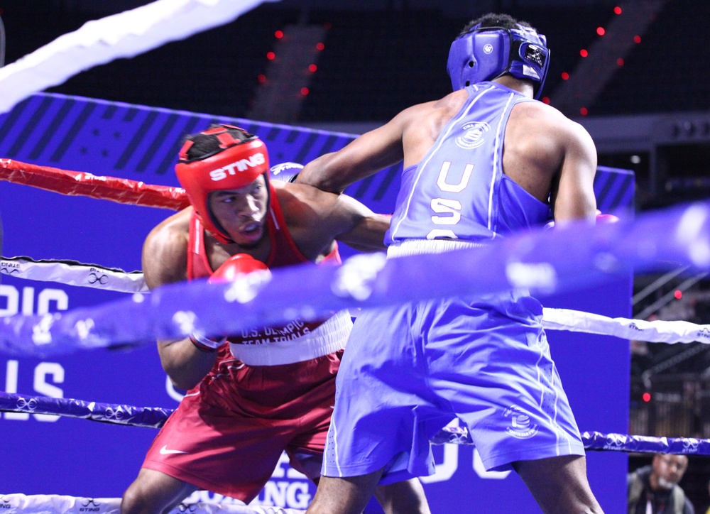 Pfc. Obed Bartee-El of the U.S. Army World Class Athlete Program competes in the U.S. Olympic Trials for Boxing