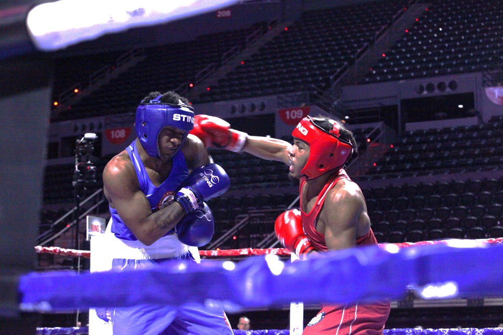 Pfc. Obed Bartee-El of the U.S. Army World Class Athlete Program competes in the U.S. Olympic Trials for Boxing