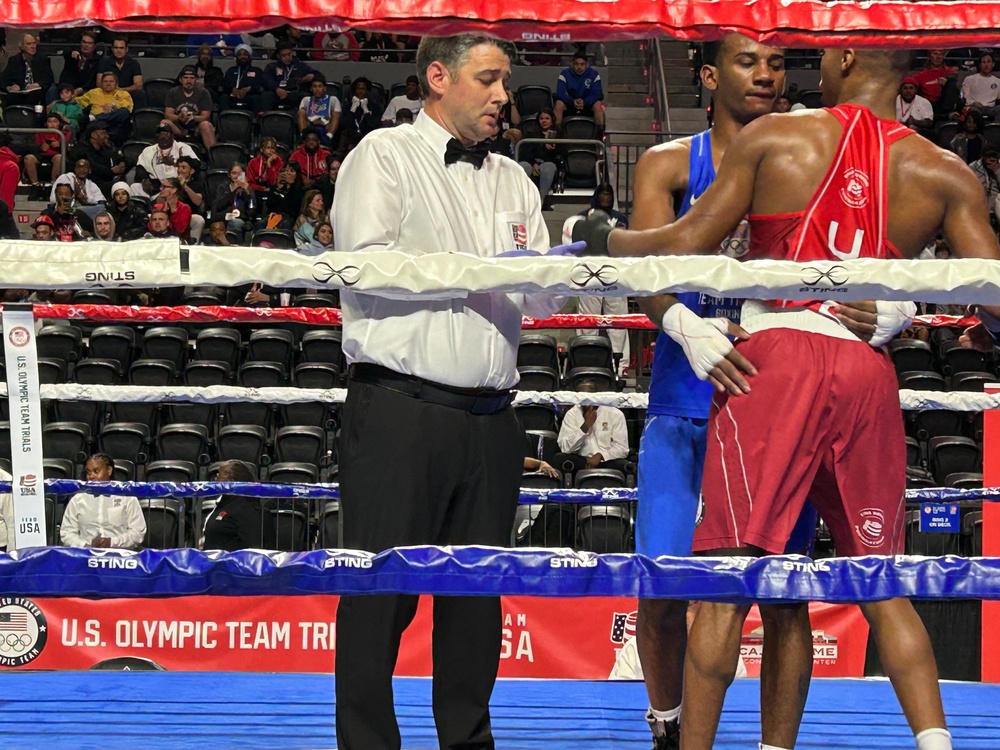 Pfc. Obed Bartee-El of the U.S. Army World Class Athlete Program competes in the U.S. Olympic Trials for Boxing