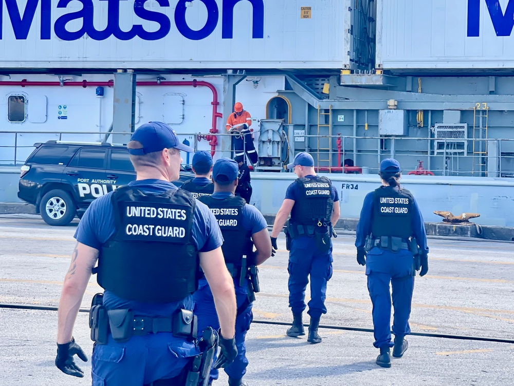 U.S. Coast Guard conducts security boarding of cargo vessel in Guam