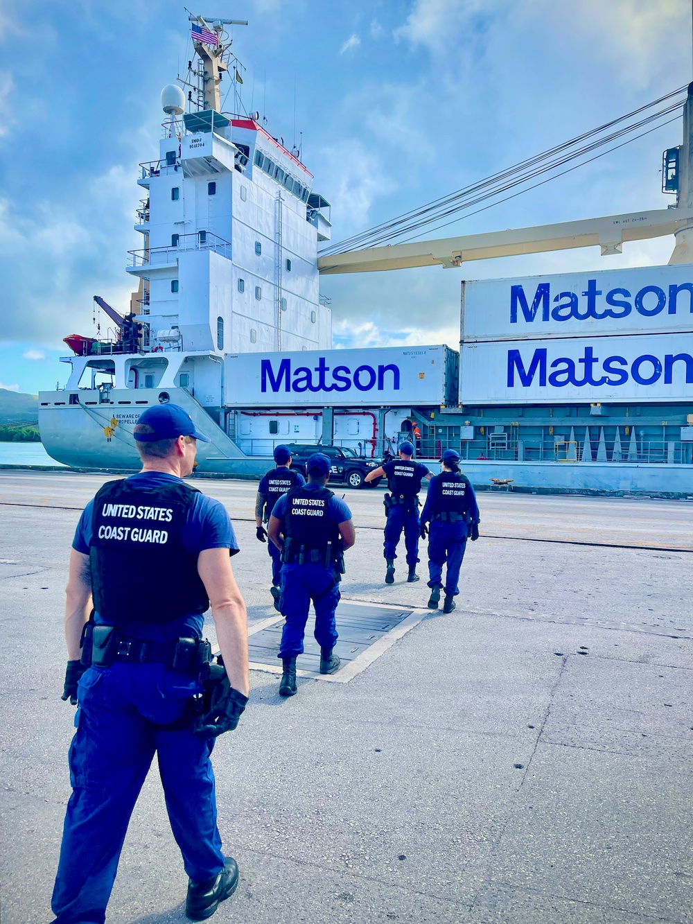 U.S. Coast Guard conducts security boarding of cargo vessel in Guam