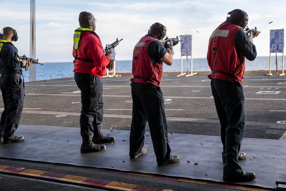 Abraham Lincoln Sailors participate in a live-fire exercise