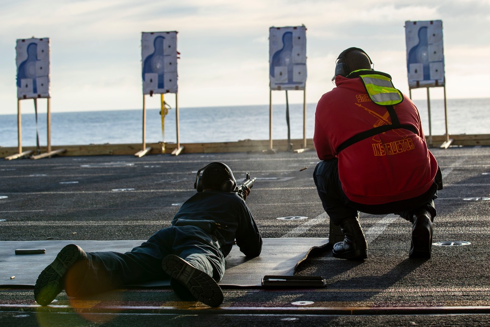 Abraham Lincoln Sailors participate in a live-fire exercise