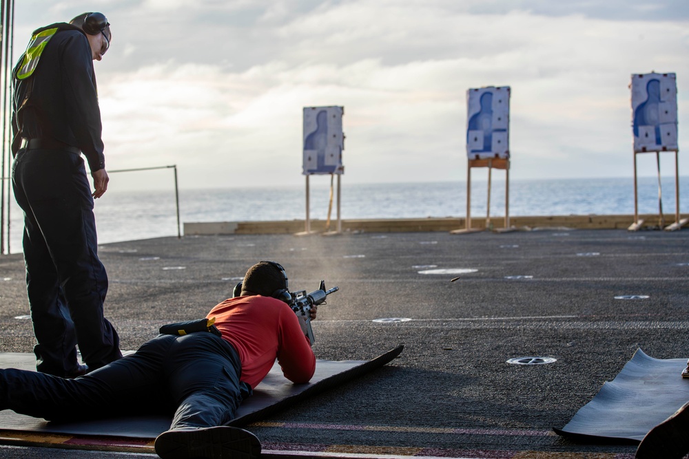 Abraham Lincoln Sailors participate in a live-fire exercise