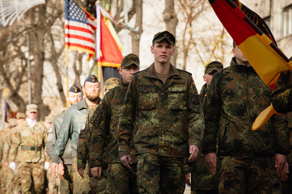 The German Army and Air Force march in the Romanian National Day Parade