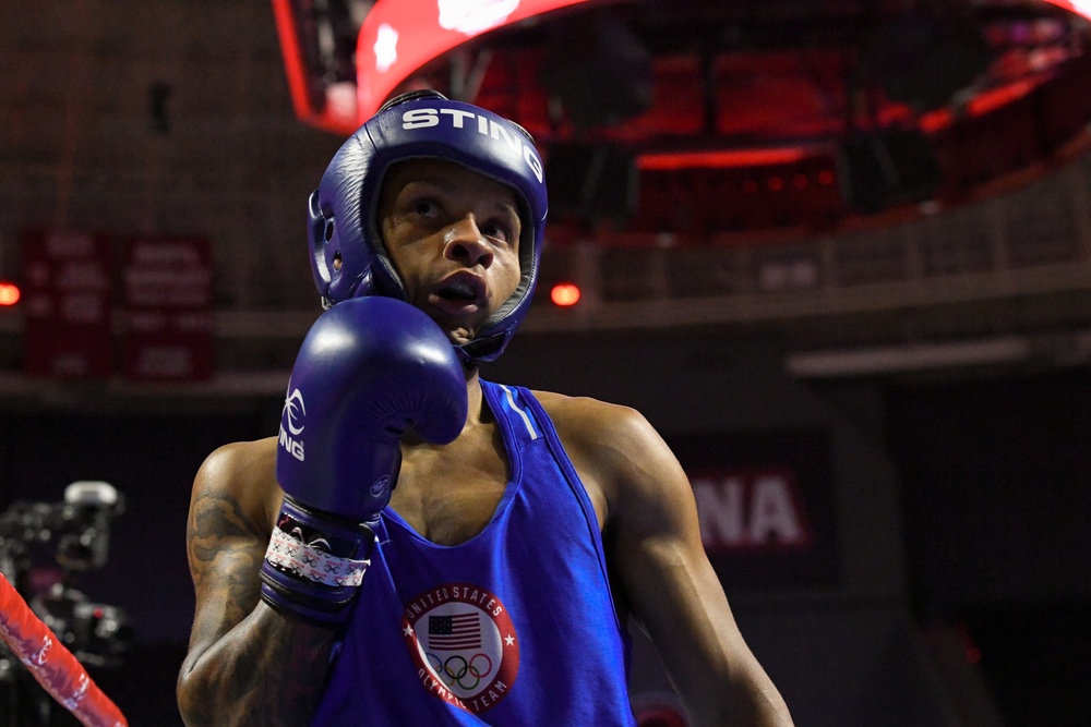 Spc. Eli Lankford wins his opening bout in the 2024 U.S. Olympic Team Trials for Boxing