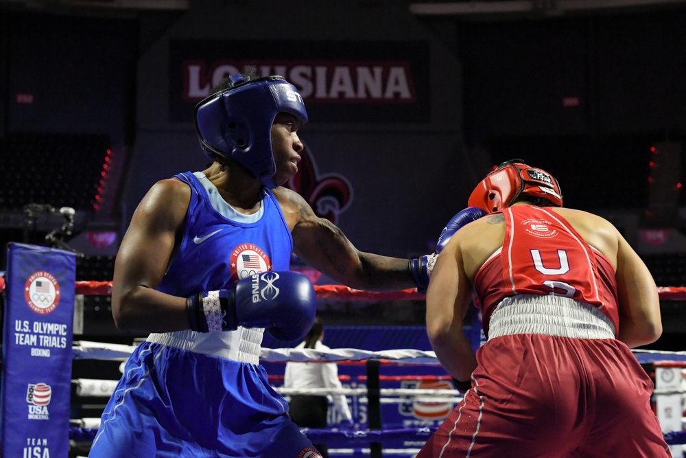 Sgt. Lisa Greer of the U.S. Army World Class Athlete Program competes in the 2024 U.S. Olympic Trials for Boxing