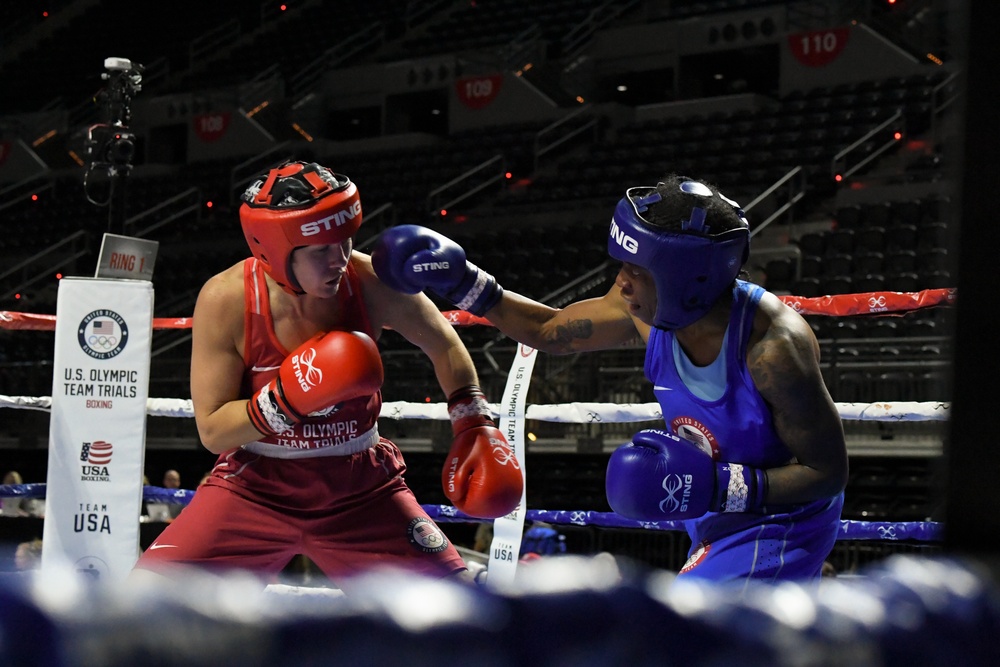 Sgt. Lisa Greer of the U.S. Army World Class Athlete Program competes in the 2024 U.S. Olympic Trials for Boxing