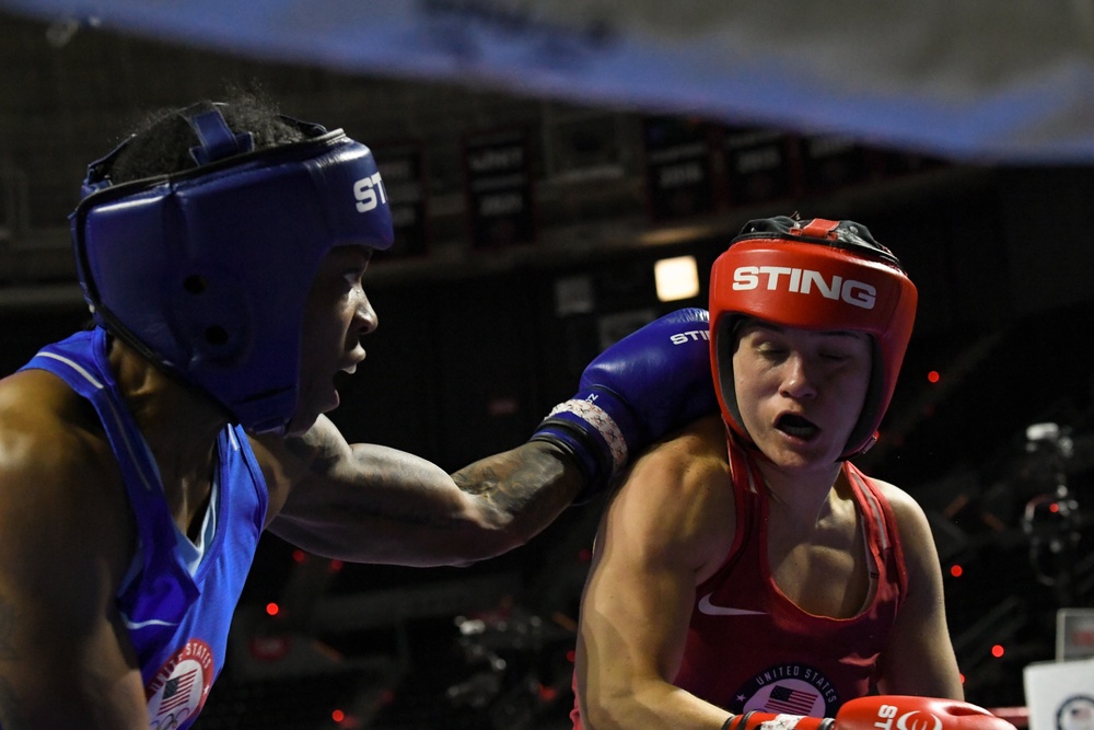 Sgt. Lisa Greer of the U.S. Army World Class Athlete Program competes in the 2024 U.S. Olympic Trials for Boxing