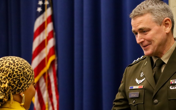 United States Army Special Operations Commanding General Lt. Gen. Jonathan Braga Greets Boston City Councilor for 'Army and Navy Day' Proclimation