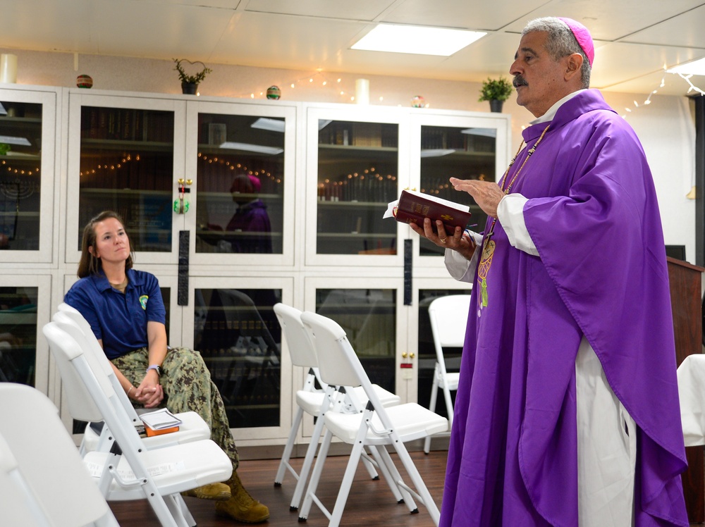 Pacific Partnership 2024-1: Archbishop Christopher Cardone leads catholic mass aboard USNS Mercy