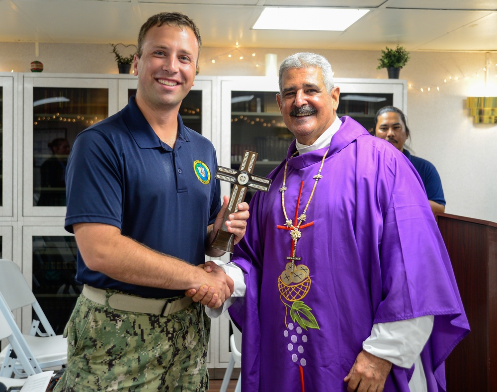 Pacific Partnership 2024-1: Archbishop Christopher Cardone leads catholic mass aboard USNS Mercy