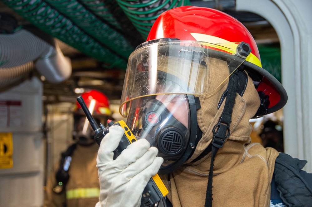 USS Ronald Reagan (CVN 76) conducts a joint damage control training drill