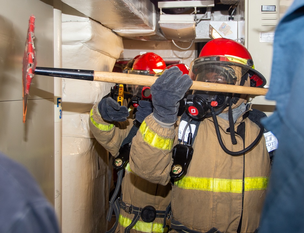 USS Ronald Reagan (CVN 76) conducts a joint damage control training drill