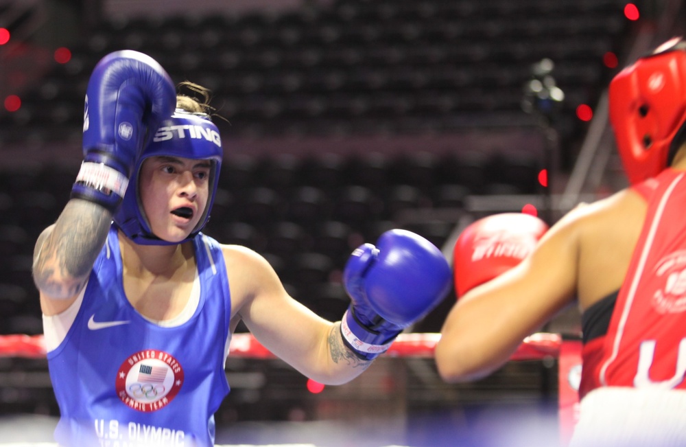 Pfc. Mariana Lopez of the U.S. Army World Class Athlete Program competes in the 2024 U.S. Olympic Trials for Boxing