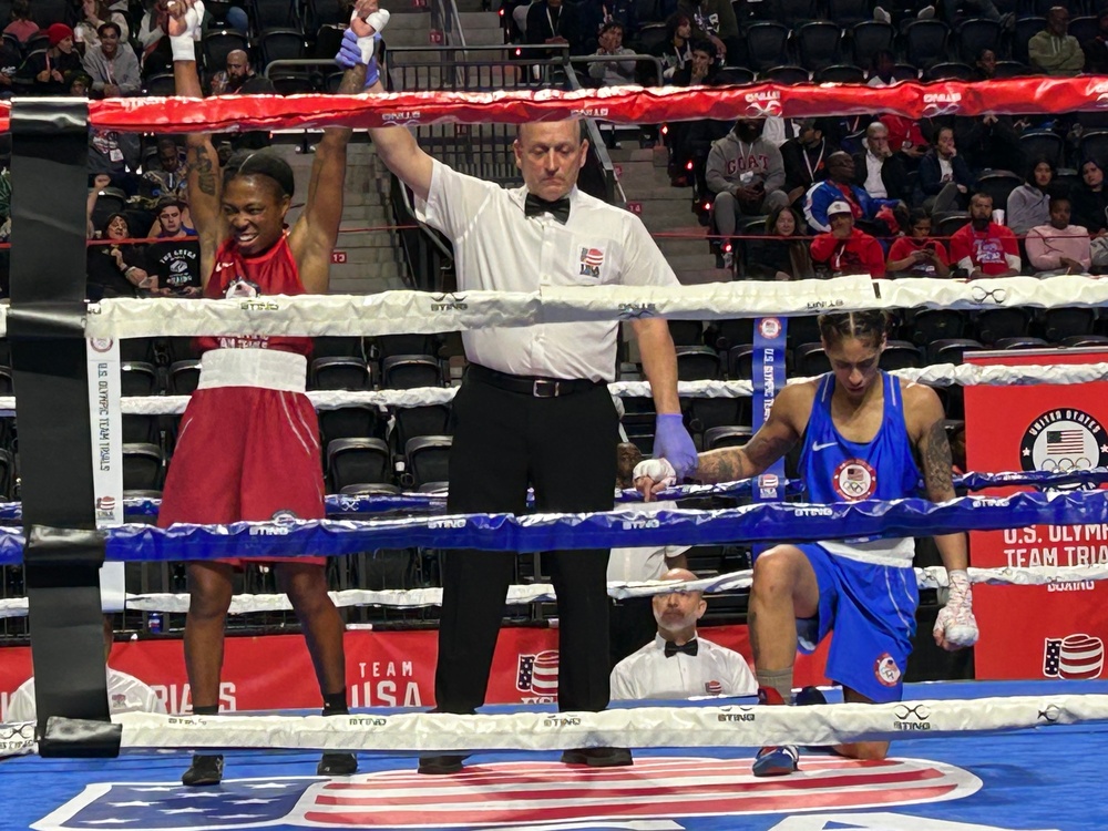 Sgt. Lisa Greer of the U.S. Army World Class Athlete Program competes in the 2024 U.S. Olympic Trials for Boxing