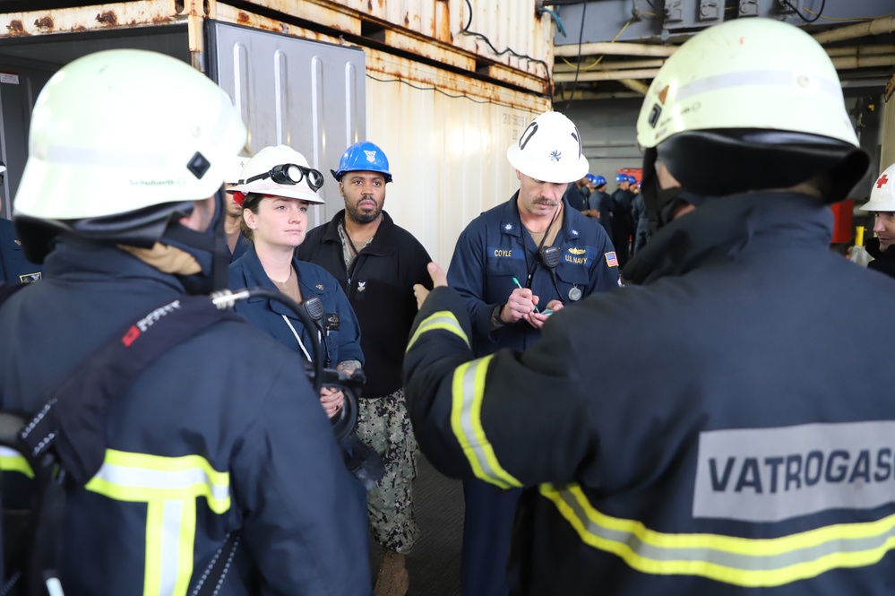 USS HWW Conducts Fire Drill with Croatian Shipyard Firefighters