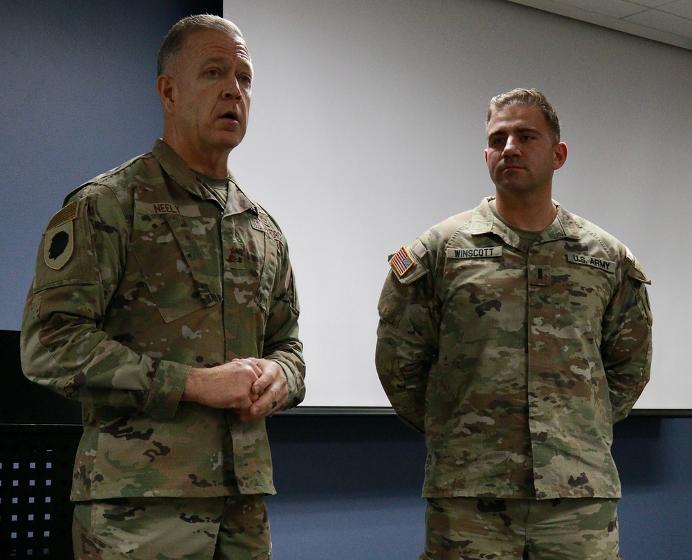 Adjutant General of Illinois 'Coins' Two National Guard Officers at Leader Engagement