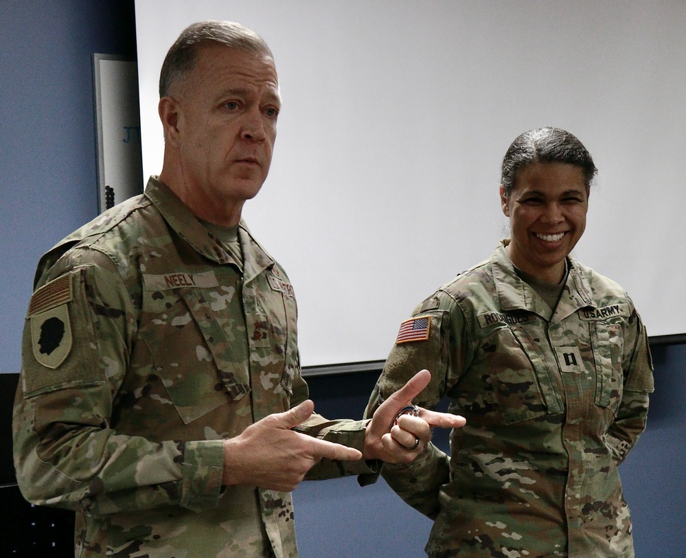 Adjutant General of Illinois 'Coins' Two National Guard Officers at Leader Engagement