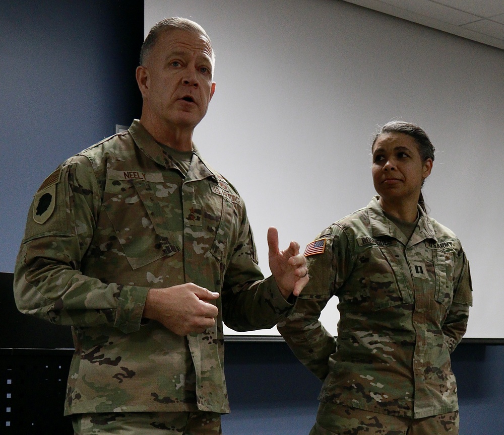 Adjutant General of Illinois 'Coins' Two National Guard Officers at Leader Engagement