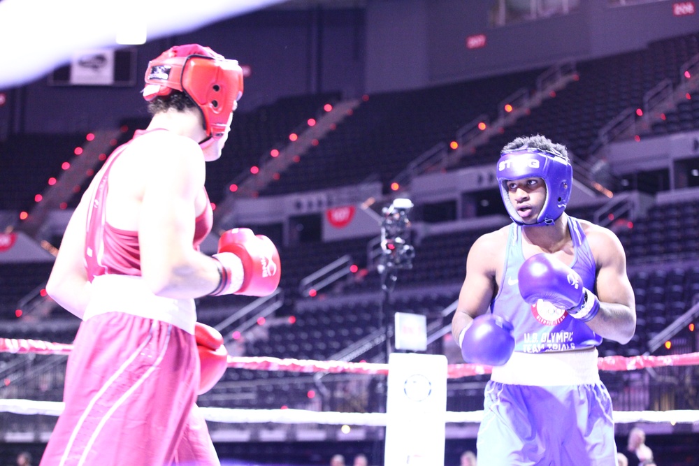 Pfc. Obed Bartee-El of the U.S. Army World Class Athlete Program competes in the U.S. Olympic Trials for Boxing