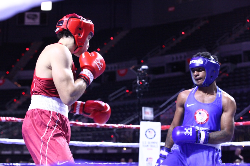 Pfc. Obed Bartee-El of the U.S. Army World Class Athlete Program competes in the U.S. Olympic Trials for Boxing