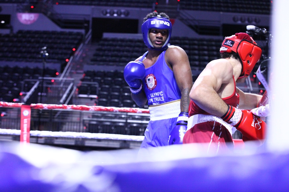 Pfc. Obed Bartee-El of the U.S. Army World Class Athlete Program competes in the U.S. Olympic Trials for Boxing